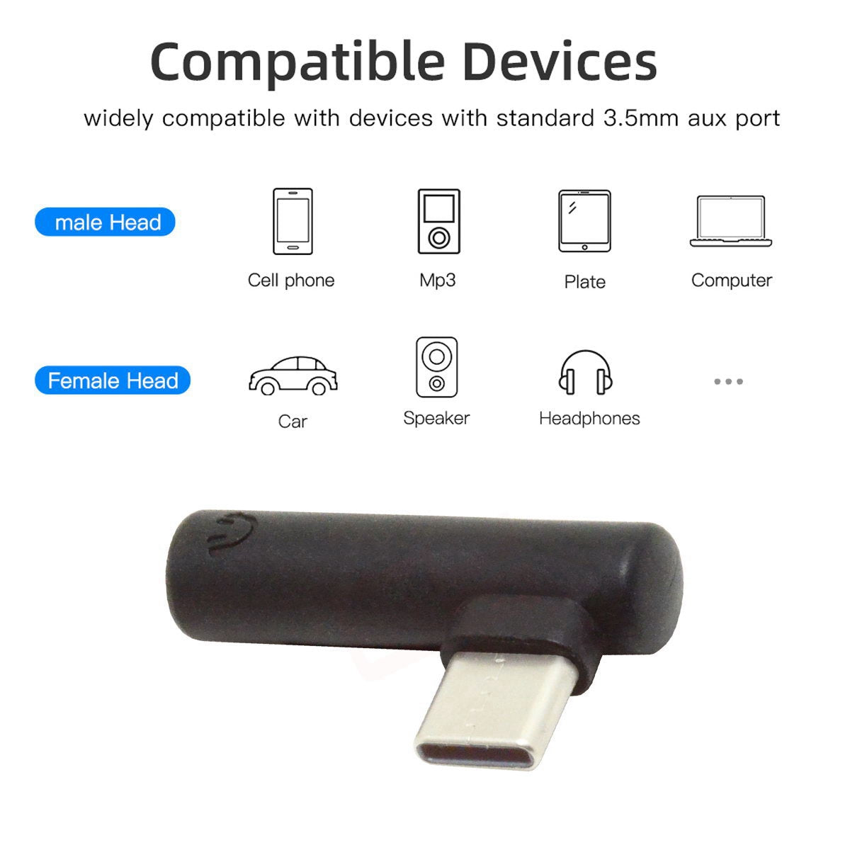 UC-030 5Pcs/Set Type-C to 3.5mm Earphone Adapter 90 Degree Angled USB-C 3.1 Male to AUX Audio Female for Type-C Mobile Phones