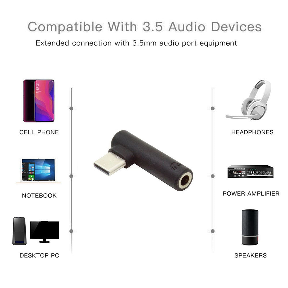 UC-030 5Pcs/Set Type-C to 3.5mm Earphone Adapter 90 Degree Angled USB-C 3.1 Male to AUX Audio Female for Type-C Mobile Phones