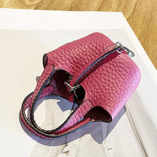 for Apple AirPods 3 / Pro / Pro 2 / AirPods with Charging Case (2016) / (2019) / AirPods with Wireless Charging Case (2019) Shockproof Cover Cowhide Leather Protective Case with Strap - Rose