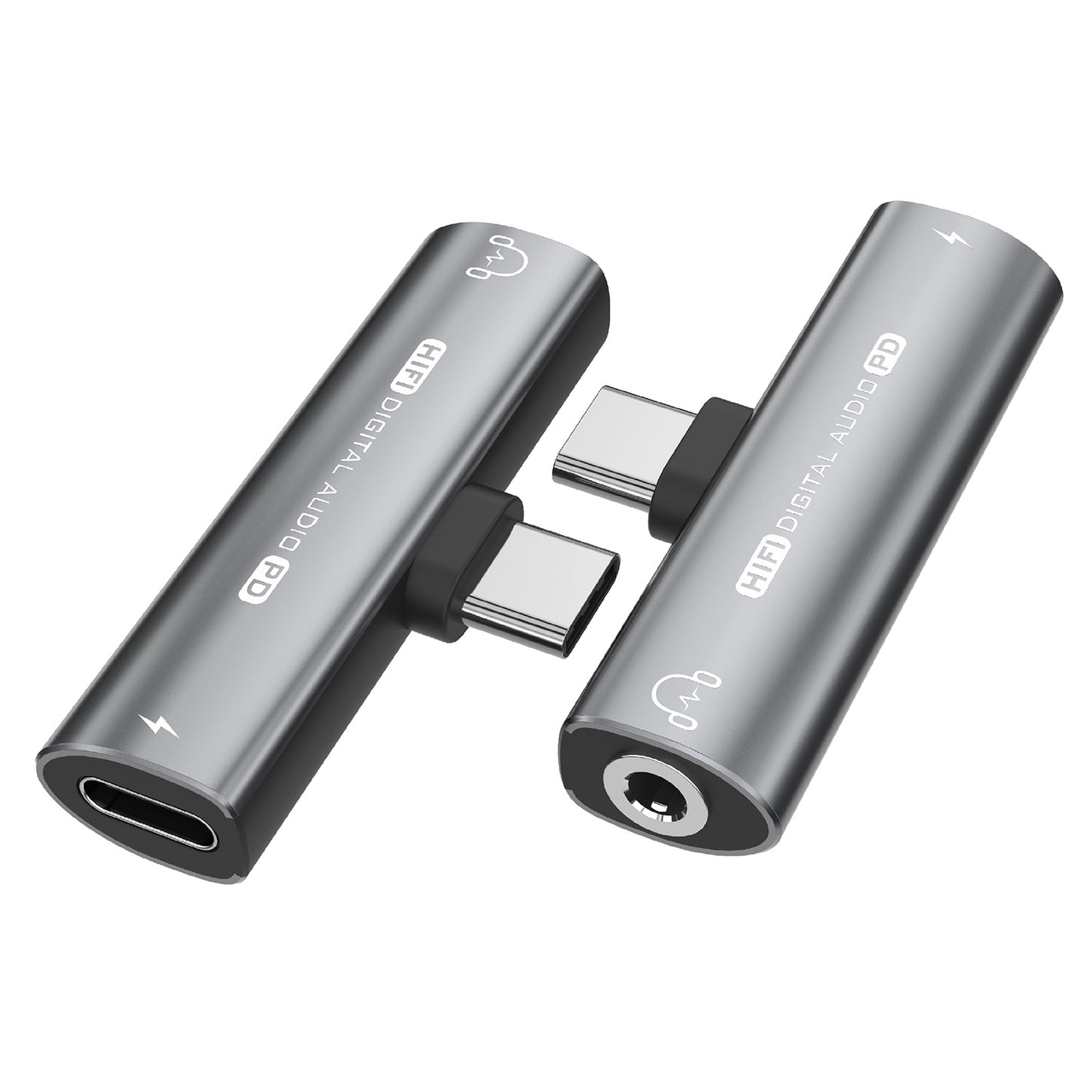 Type-C Male to Type-C + 3.5mm Female Jack Converter PD 27W Charging Earphone Audio Adapter for Laptop Tablet Phone - Dark Grey