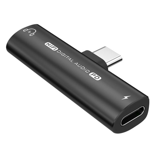Type-C Male to Type-C + 3.5mm Female Jack Converter PD 27W Charging Earphone Audio Adapter for Laptop Tablet Phone - Black