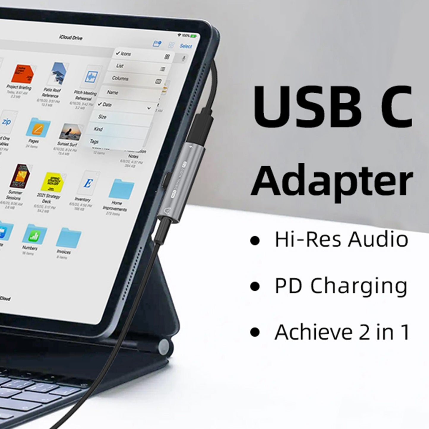 Type-C Male to Type-C + 3.5mm Female Jack Converter PD 27W Charging Earphone Audio Adapter for Laptop Tablet Phone - Black