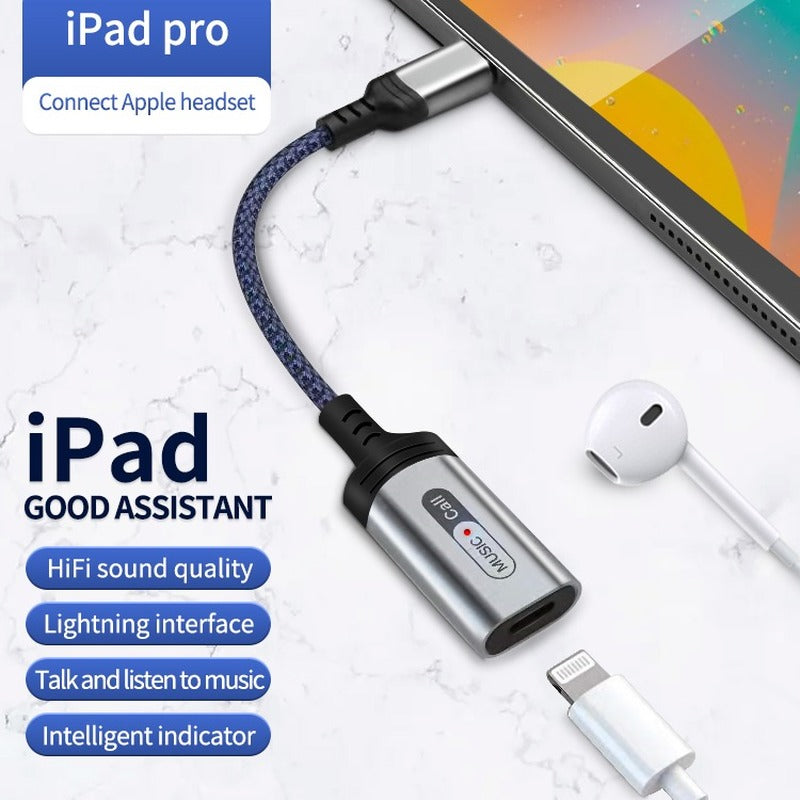MH-306 USB C to 8 Pin Audio Adapter for iPad Pro Air 2022 / MacBook Air Type C to iOS Headphone Call Converter Cable - Black