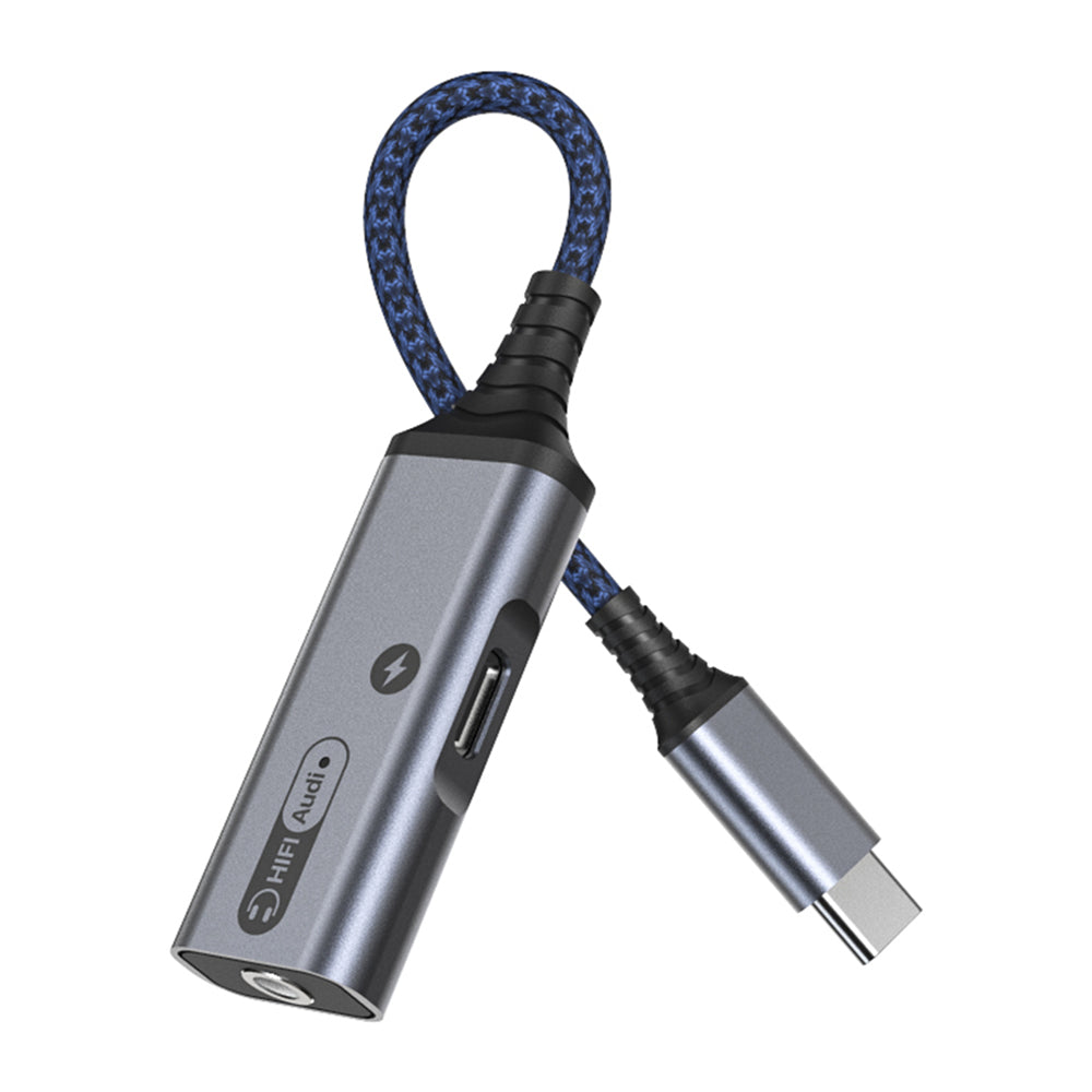 MH339A Type C to 3.5mm Headphone Jack HiFi Audio Adapter with PD 60W USB C Charging Port - Grey