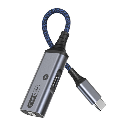 MH339A Type C to 3.5mm Headphone Jack HiFi Audio Adapter with PD 60W USB C Charging Port - Grey