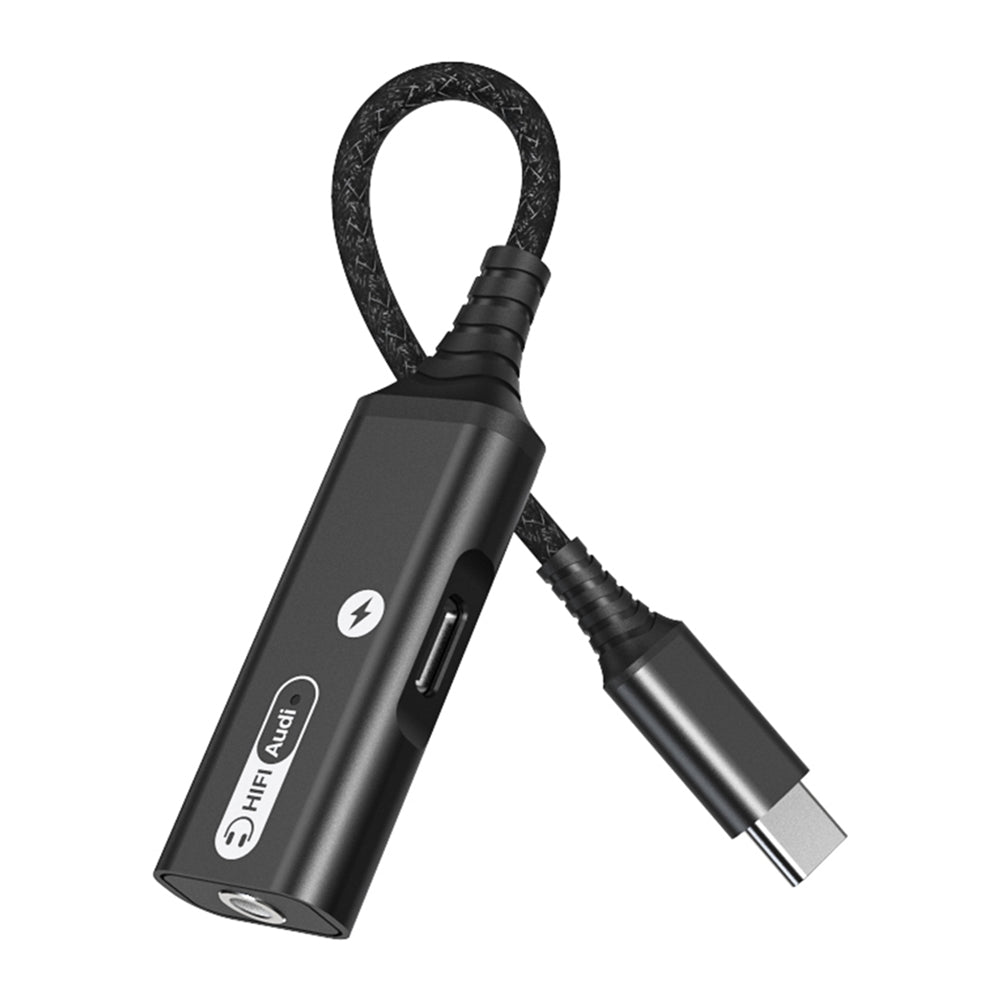 MH339A Type C to 3.5mm Headphone Jack HiFi Audio Adapter with PD 60W USB C Charging Port - Black