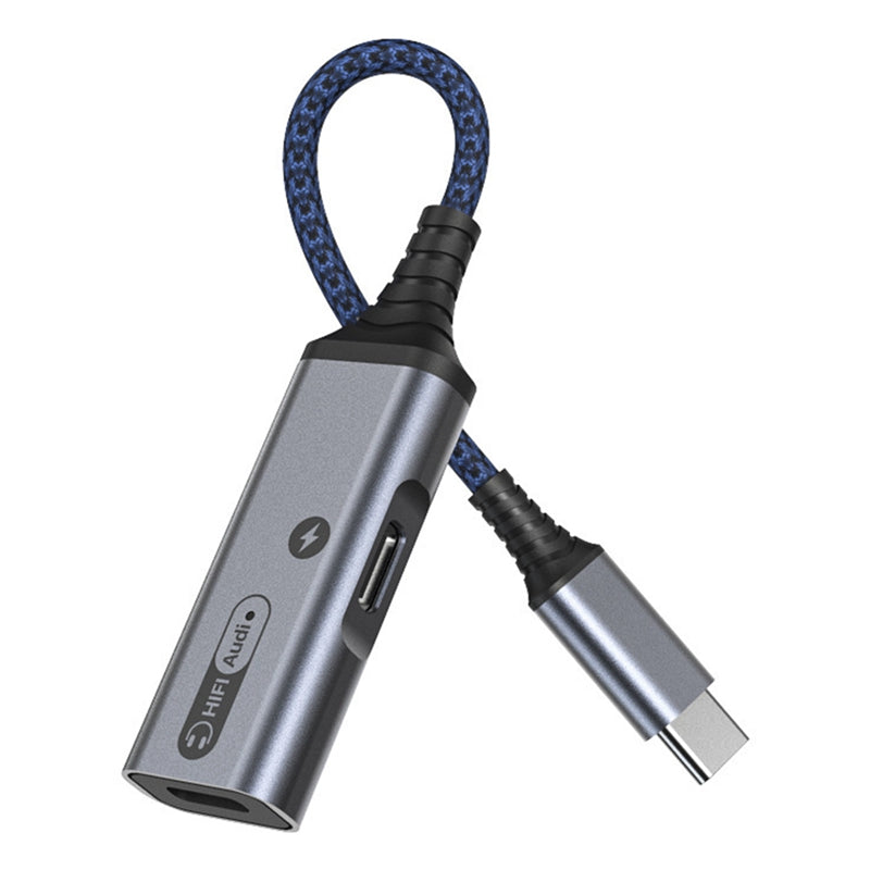 MH-338A 2-in-1 Type-C to Type-C Headphone Audio Charger Adapter with PD 60W Fast Charging for Samsung Galaxy S22 / iPad Pro - Blue
