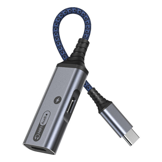 MH-338A 2-in-1 Type-C to Type-C Headphone Audio Charger Adapter with PD 60W Fast Charging for Samsung Galaxy S22 / iPad Pro - Blue