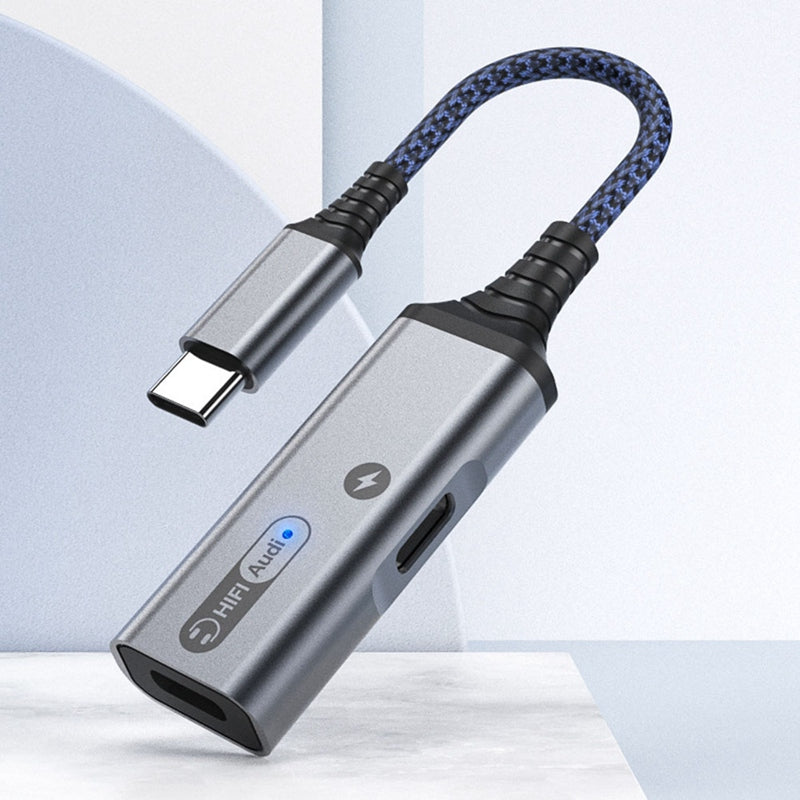 MH-338A 2-in-1 Type-C to Type-C Headphone Audio Charger Adapter with PD 60W Fast Charging for Samsung Galaxy S22 / iPad Pro - Blue