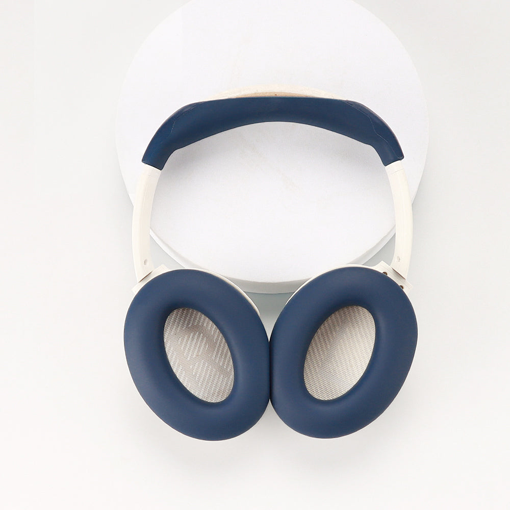 For Bose QC45 / QC35 / QC25 / QC15 / AE2 1 Pair Silicone Headphone Earpads Cushions+1 Headband Cover - Dark Blue