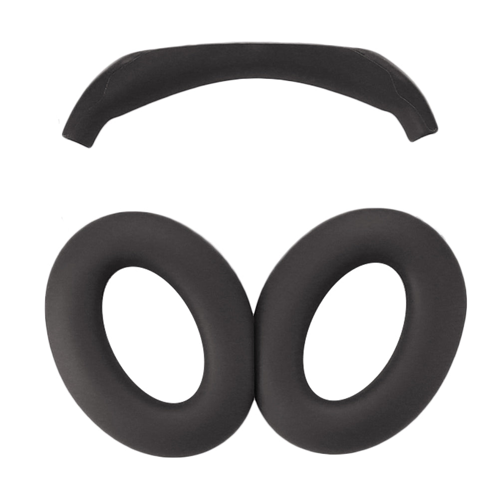 For Bose QC45 / QC35 / QC25 / QC15 / AE2 1 Pair Silicone Headphone Earpads Cushions+1 Headband Cover - Black