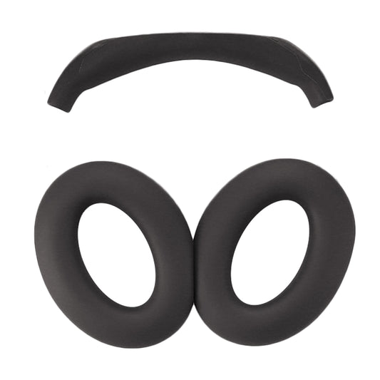 For Bose QC45 / QC35 / QC25 / QC15 / AE2 1 Pair Silicone Headphone Earpads Cushions+1 Headband Cover - Black