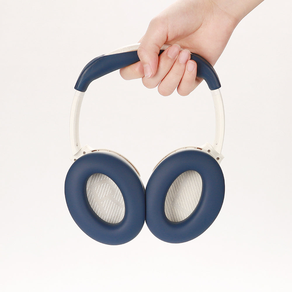 For Bose QC45 / QC35 / QC25 / QC15 / AE2 1 Pair Silicone Headphone Earpads Cushions+1 Headband Cover - Black