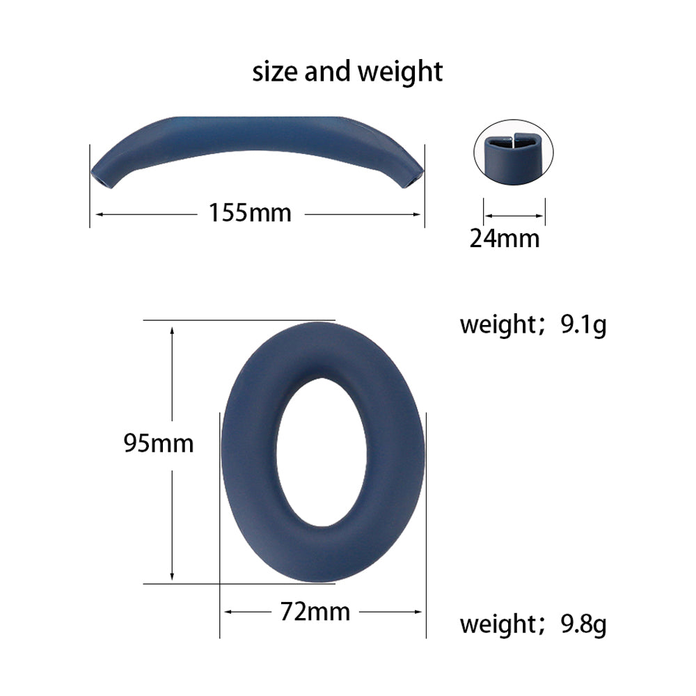 For Bose QC45 / QC35 / QC25 / QC15 / AE2 1 Pair Silicone Headphone Earpads Cushions+1 Headband Cover - Black