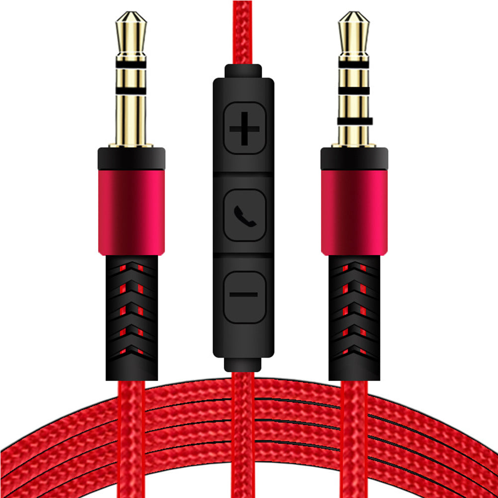 1.2m 3.5mm to 3.5mm Male to Male Stereo Audio Aux Cable Headphone Cord with Press Key Volume Control Mic - Red