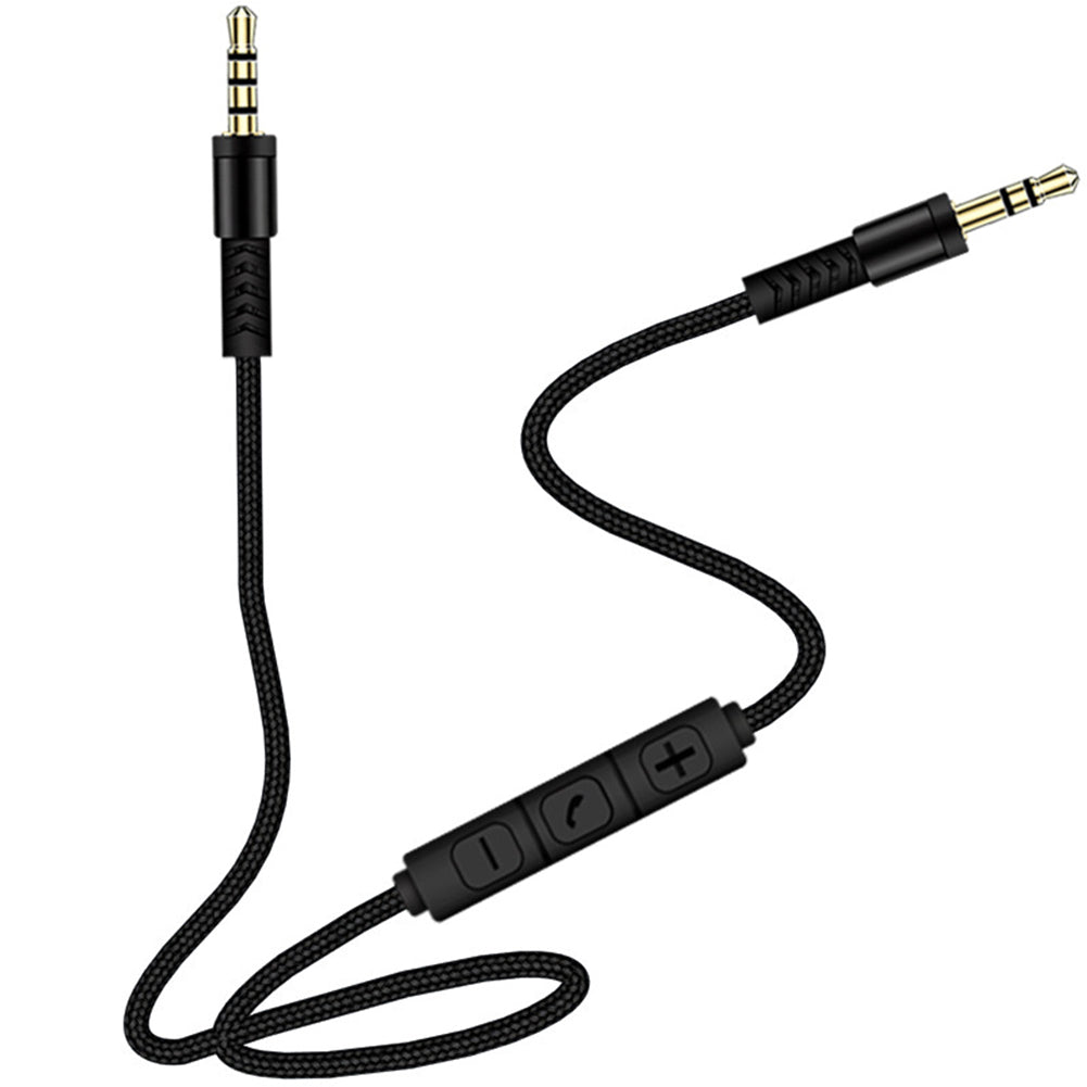 1.2m 3.5mm to 3.5mm Male to Male Stereo Audio Aux Cable Headphone Cord with Press Key Volume Control Mic - Red