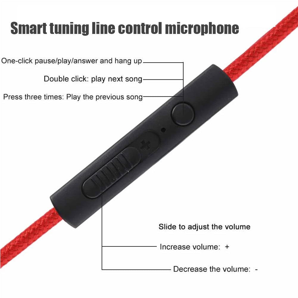 1.2m Earphone Cable Audio Extension Cable Jack 3.5mm to 3.5mm Male to Male Aux Cable Cord with Sliding Volume Control Mic - Red