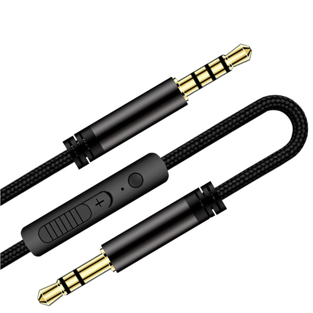 1.2m Earphone Cable Audio Extension Cable Jack 3.5mm to 3.5mm Male to Male Aux Cable Cord with Sliding Volume Control Mic - White