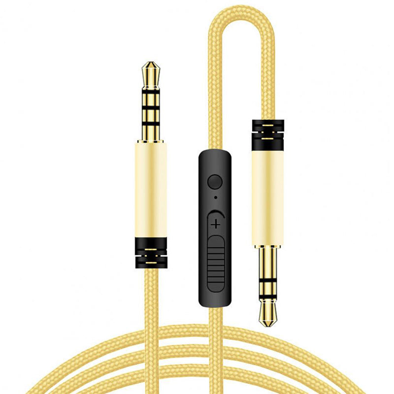 1.2m Earphone Cable Audio Extension Cable Jack 3.5mm to 3.5mm Male to Male Aux Cable Cord with Sliding Volume Control Mic - Gold