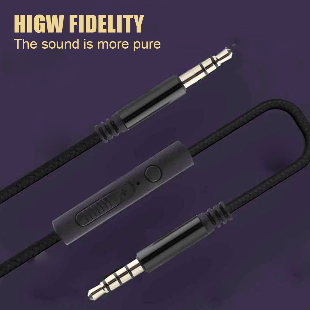 1.2m Earphone Cable Audio Extension Cable Jack 3.5mm to 3.5mm Male to Male Aux Cable Cord with Sliding Volume Control Mic - Gold