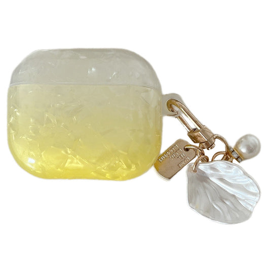 Uniqkart for AirPods Pro 2 Gradient Shell Grain TPU Case Shockproof Earphone Cover with Shell Shape Pendant - Yellow