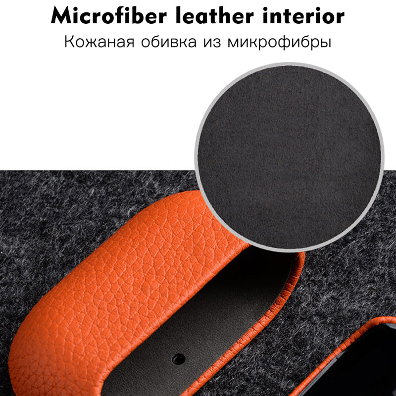 Uniqkart Earphone Case for Apple AirPods Pro Genuine Cow Leather Coated PC Protective Shockproof Cover - Black