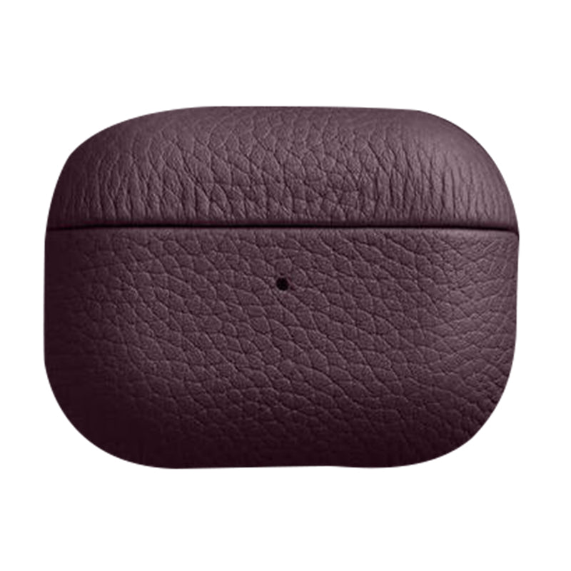 Uniqkart For Apple AirPods Pro 2 Earbuds Case Genuine Cow Leather Coated PC Protective Sleeve Cover - Purple