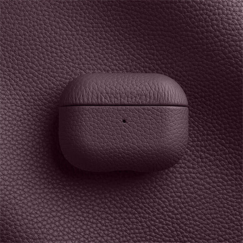 Uniqkart For Apple AirPods Pro 2 Earbuds Case Genuine Cow Leather Coated PC Protective Sleeve Cover - Purple