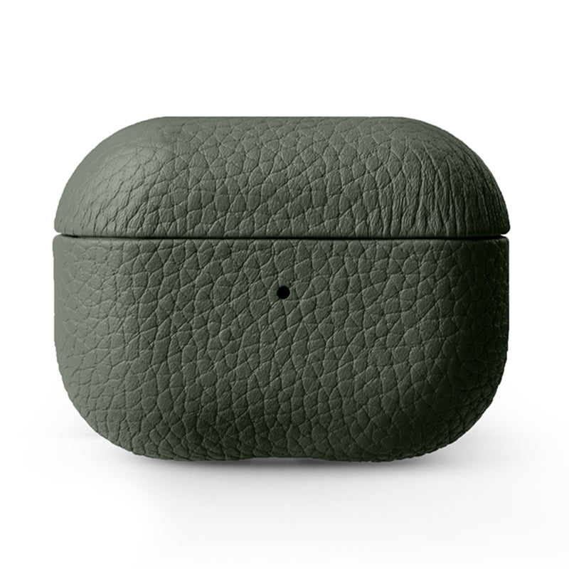 Uniqkart For Apple AirPods Pro 2 Earbuds Case Genuine Cow Leather Coated PC Protective Sleeve Cover - Green
