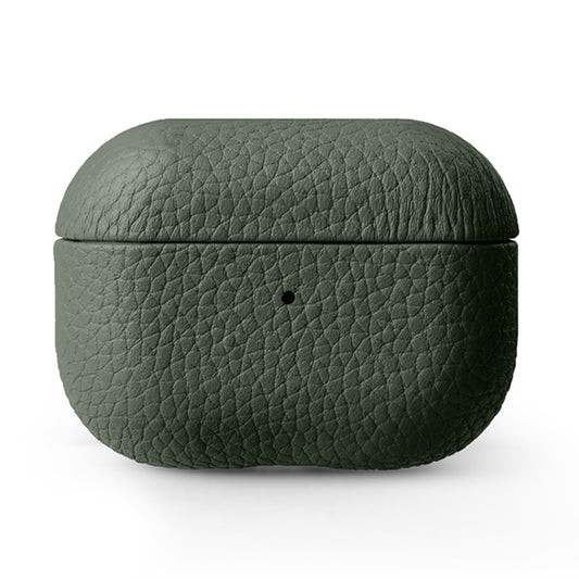 Uniqkart For Apple AirPods Pro 2 Earbuds Case Genuine Cow Leather Coated PC Protective Sleeve Cover - Green