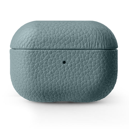 Uniqkart For Apple AirPods Pro 2 Earbuds Case Genuine Cow Leather Coated PC Protective Sleeve Cover - Blue