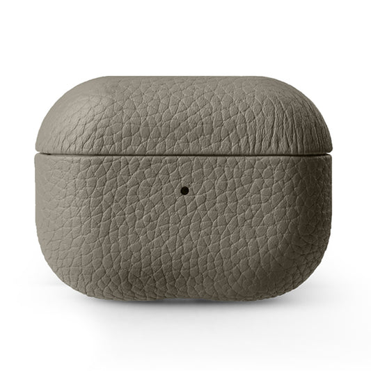 Uniqkart For Apple AirPods Pro 2 Earbuds Case Genuine Cow Leather Coated PC Protective Sleeve Cover - Grey