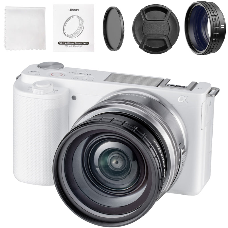 Uniqkart WL-3 Universal Wide Angle Macro Additional Lens 2 in 1 Extra Lens Attachment for Sony A7C/ZV-E10