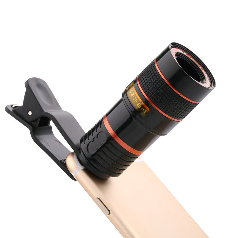 8X Zoom Telephoto Lens Cell Phone Camera Lens for iPhone, Samsung, Huawei, External Lens HD No Vignetting Monocular Telescope - Black
