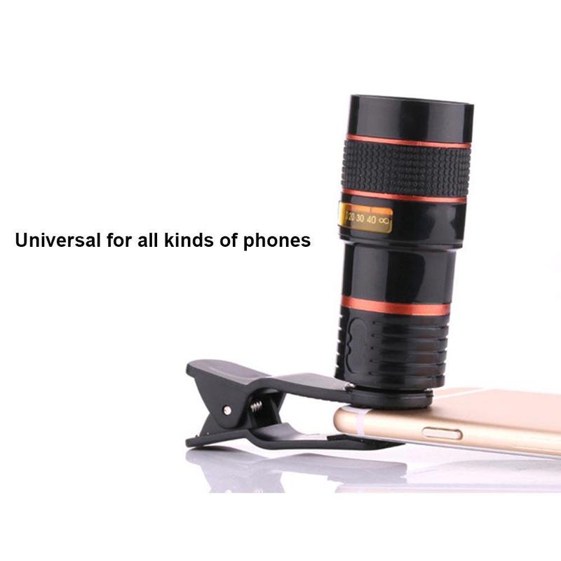 8X Zoom Telephoto Lens Cell Phone Camera Lens for iPhone, Samsung, Huawei, External Lens HD No Vignetting Monocular Telescope - Black