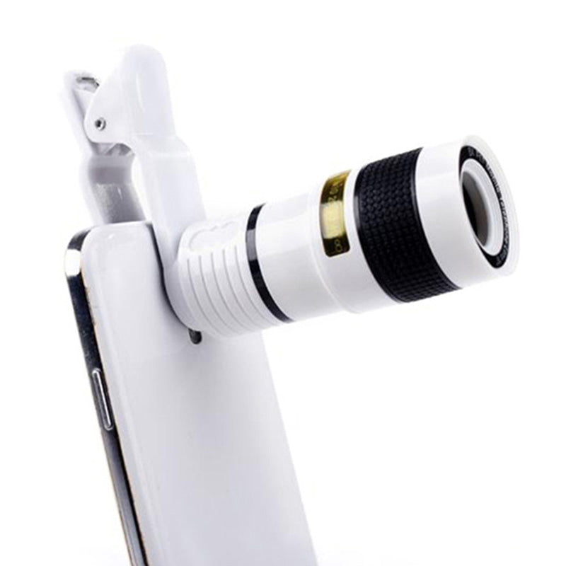 8X Zoom Telephoto Lens Cell Phone Camera Lens for iPhone, Samsung, Huawei, External Lens HD No Vignetting Monocular Telescope - White