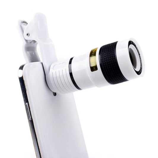 8X Zoom Telephoto Lens Cell Phone Camera Lens for Mobile Phones External Lens HD No Vignetting Monocular Telescope - White