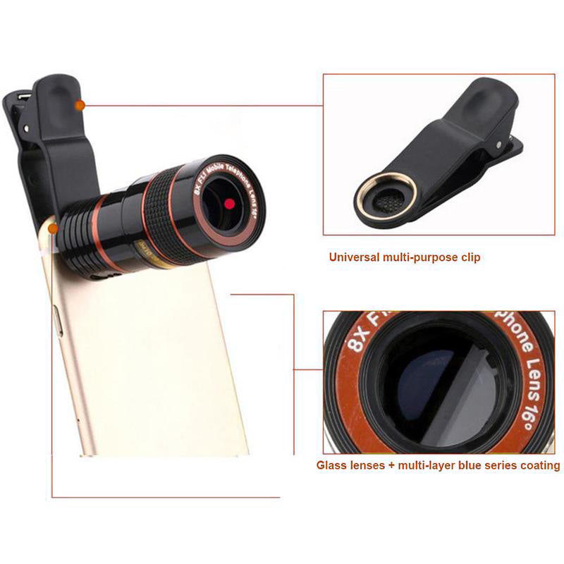 8X Zoom Telephoto Lens Cell Phone Camera Lens for Mobile Phones External Lens HD No Vignetting Monocular Telescope - White