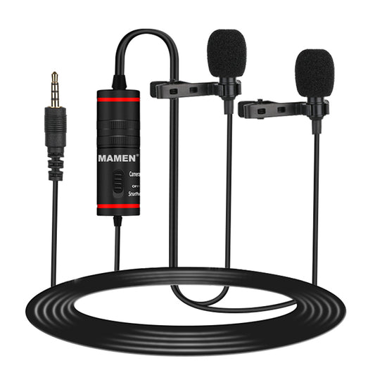 MAMEN KM-D1 Pro Dual Head Clip Lapel Microphone Lavalier Condenser Recording Mic for Phone DSLR Camera