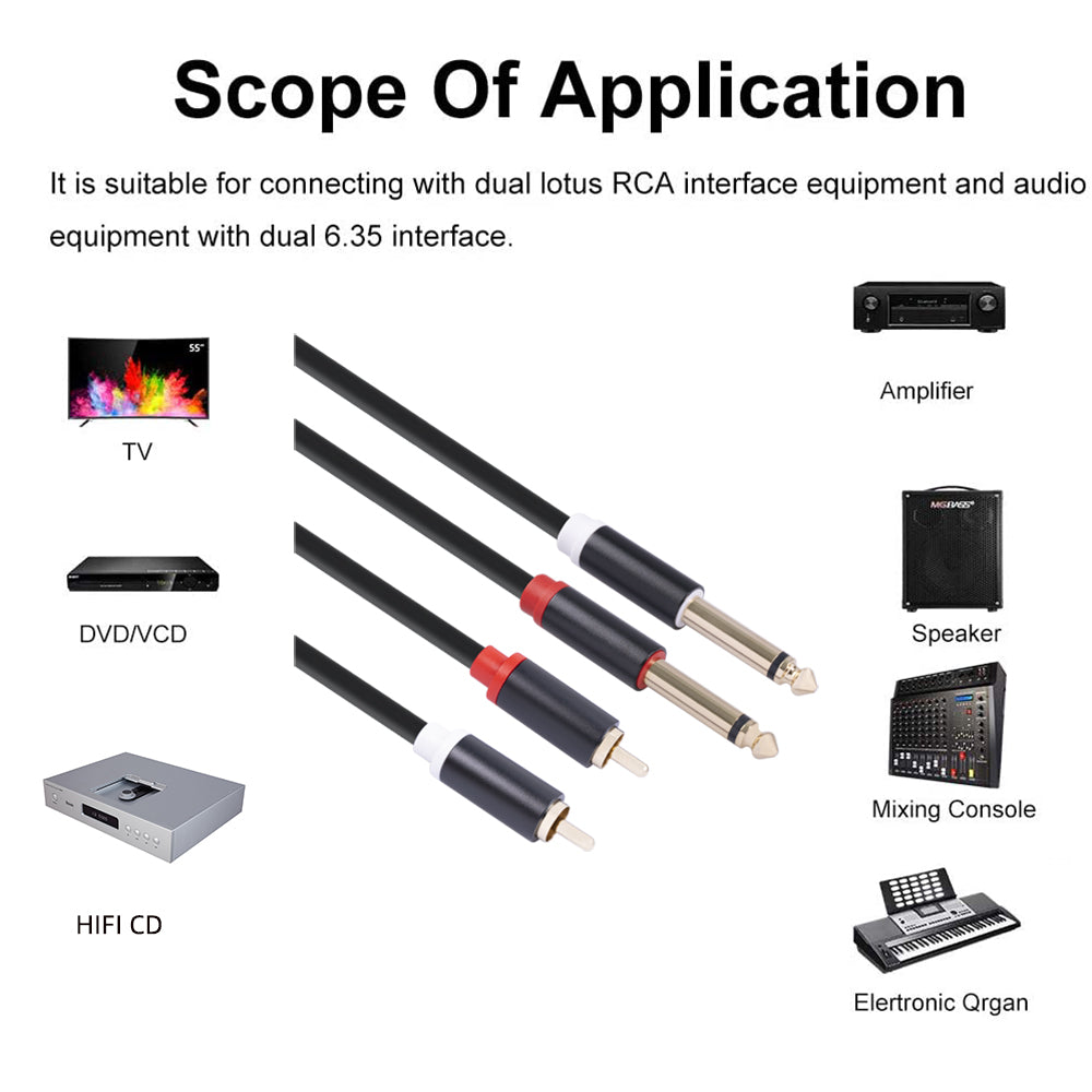 SY0163-15 1.5m Dual RCA Male to Dual 6.35mm Male Audio Cable Connection Cord for Amplifier Speaker