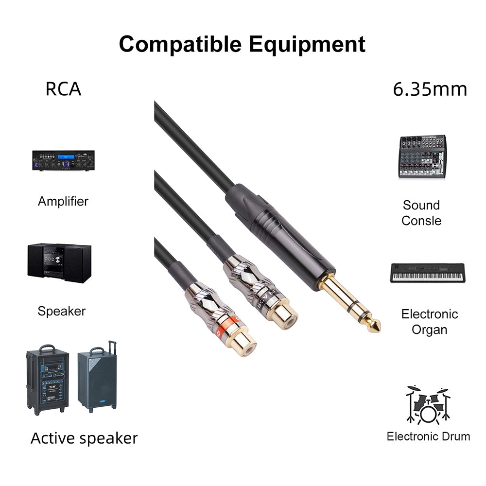STC203TR26-03 0.3m 6.35mm Male to Dual RCA Female Splitter Cord Audio Cable
