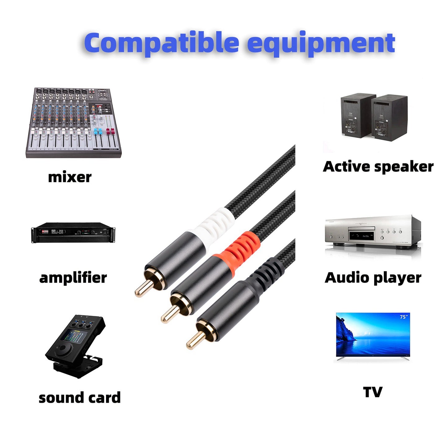 3704 1m RCA Male to Dual RCA Male Y-shape Splitter Cable Mixer Amplifier Sound Card Audio Cord