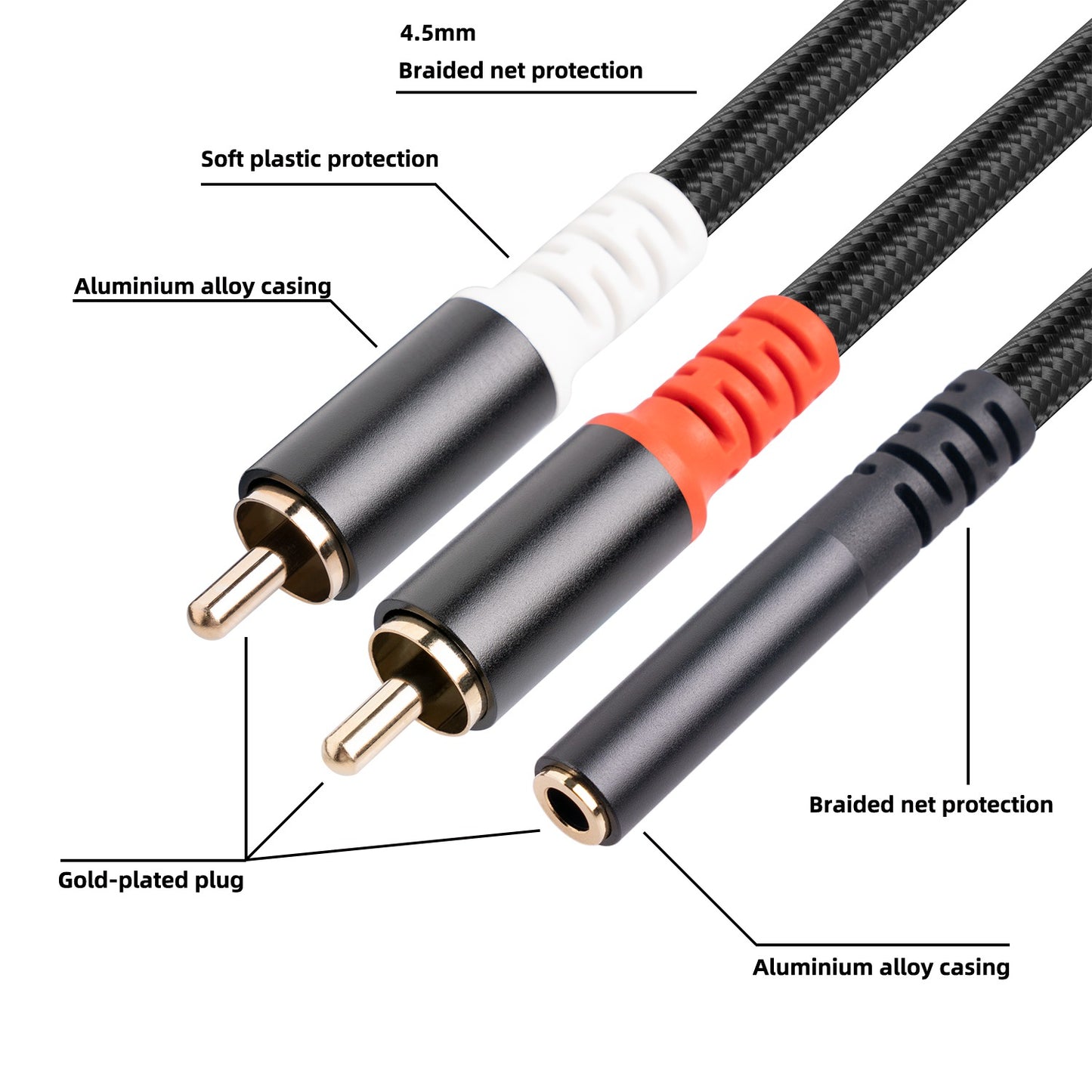 3706 30cm Audio Cable 3.5mm Female to 2 RCA Male Stereo Adapter AUX Cord for Mobile Phone MP3 Player Notebook
