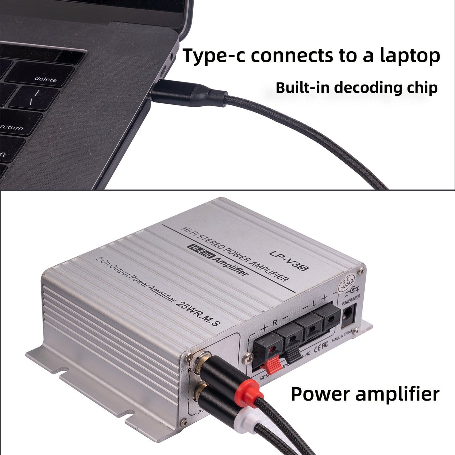 2m Type-C to 2 RCA Male to Male Audio Cable for iPhone Sumsung Xiaomi Speaker Home Theater TV (Built-in DAC Chip)