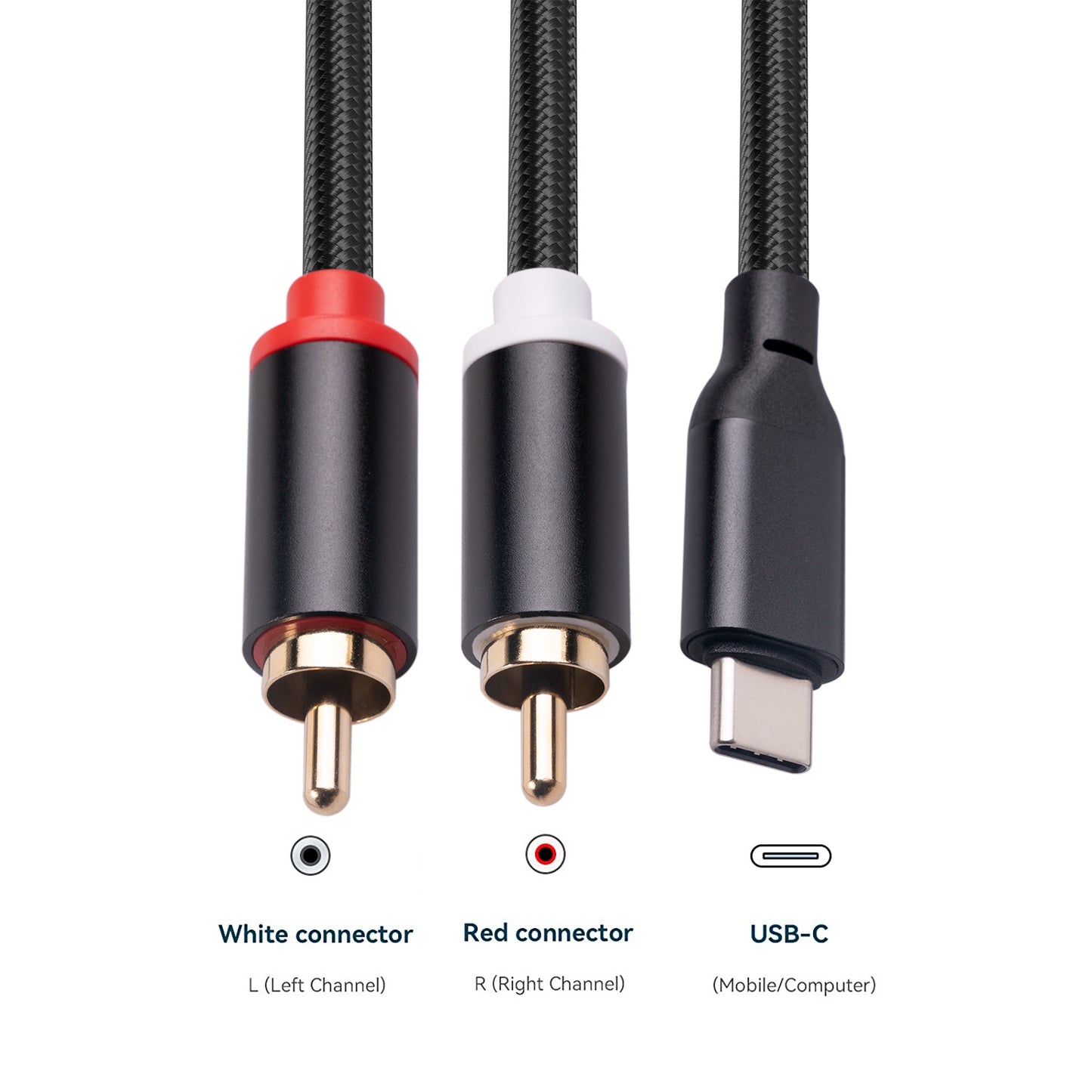 2m Type-C to 2 RCA Male to Male Audio Cable for iPhone Sumsung Xiaomi Speaker Home Theater TV (Built-in DAC Chip)