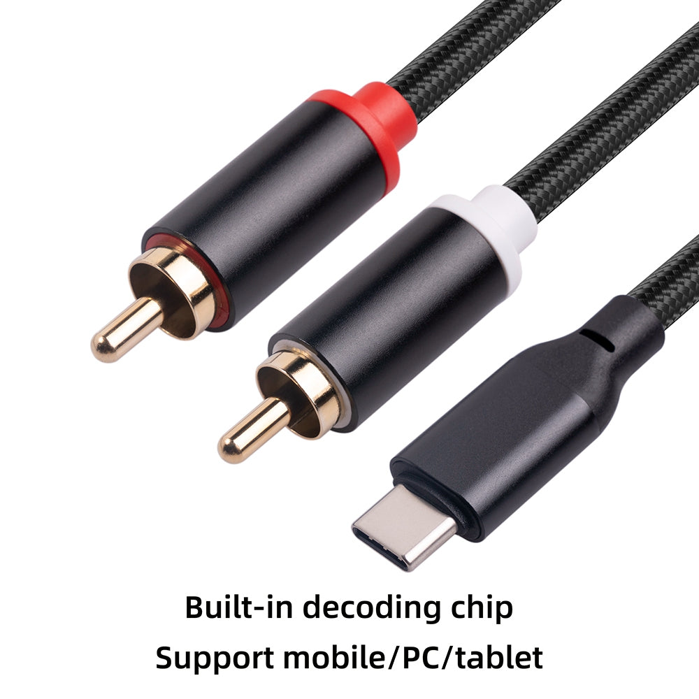 1m USB C to RCA Audio Cable Type-C to 2 RCA Cable for iPhone Sumsung Xiaomi Speaker Home Theater TV (Built-in DAC Chip)