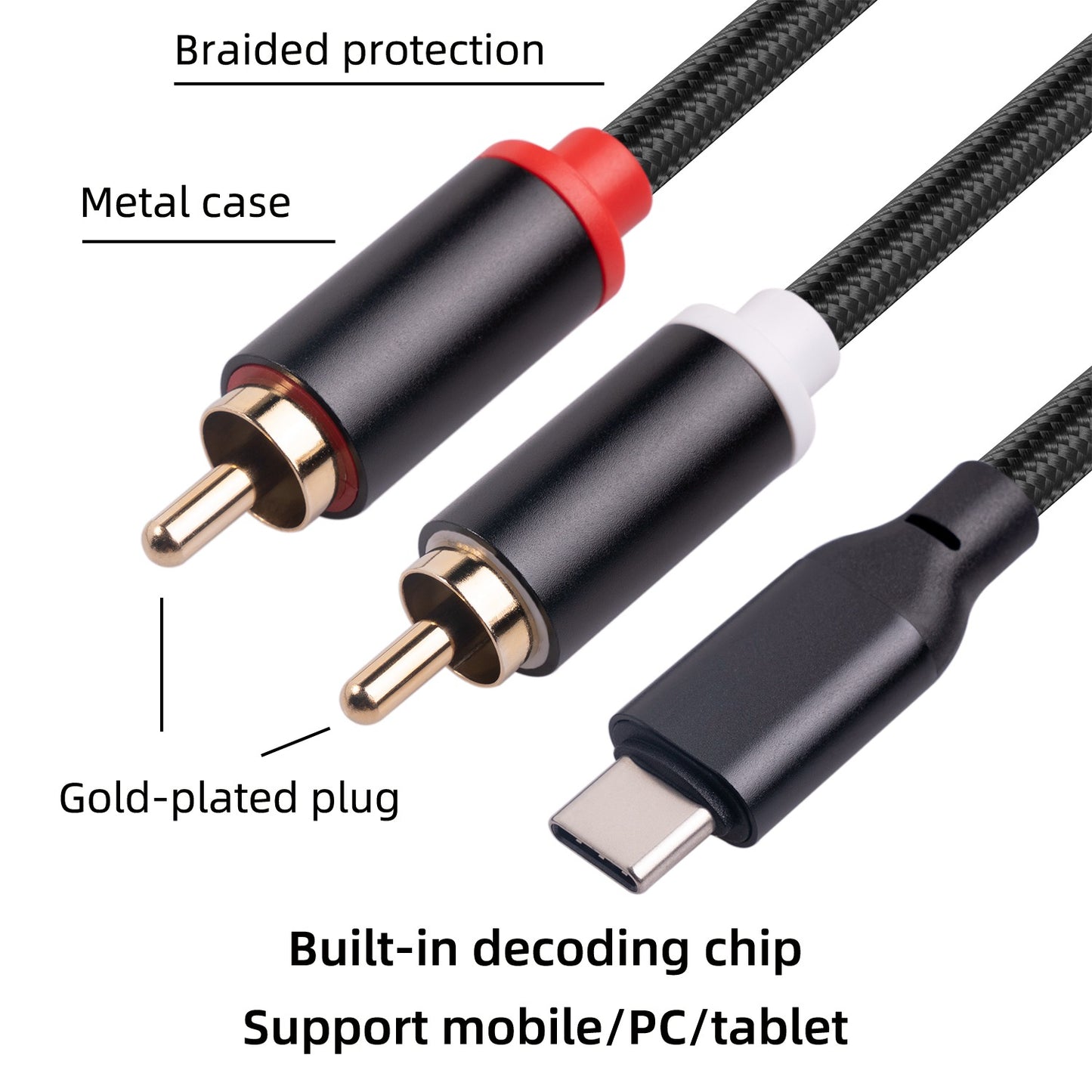 1m USB C to RCA Audio Cable Type-C to 2 RCA Cable for iPhone Sumsung Xiaomi Speaker Home Theater TV (Built-in DAC Chip)