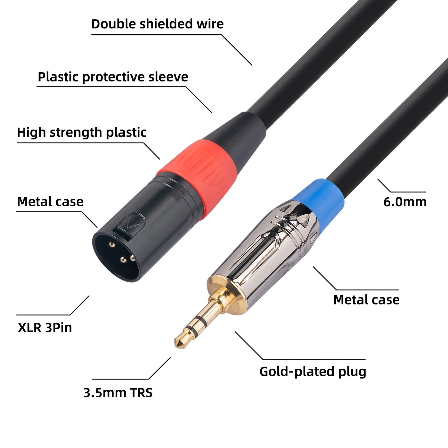 TC194BUXK108-03 0.3m 3.5mm Male to XLR Male Audio Cable Microphone Adapter Cord