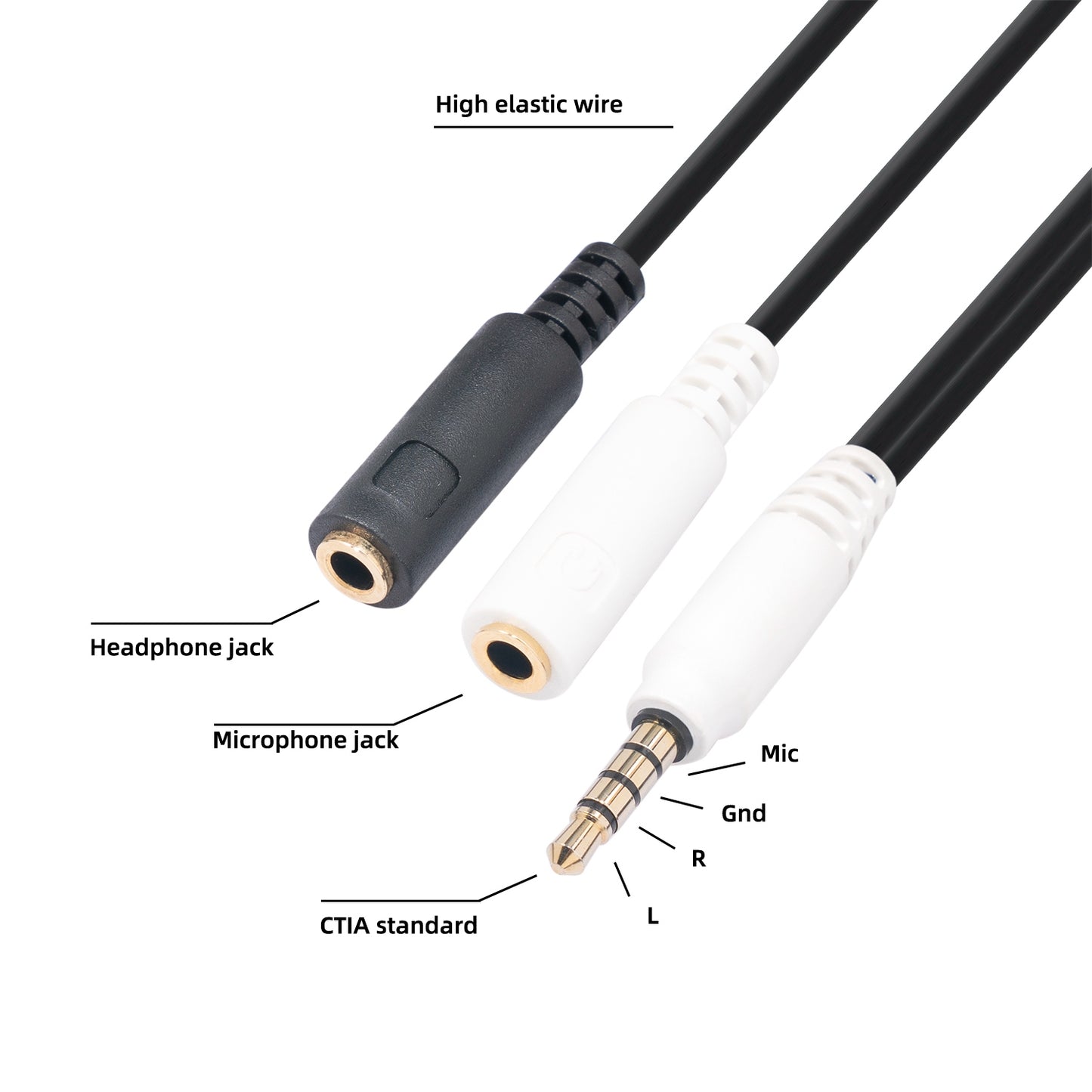 3365 3.5mm Male to 2 Female Audio Converter Headphone Microphone Splitter Cable for iPhone / Android / Computer