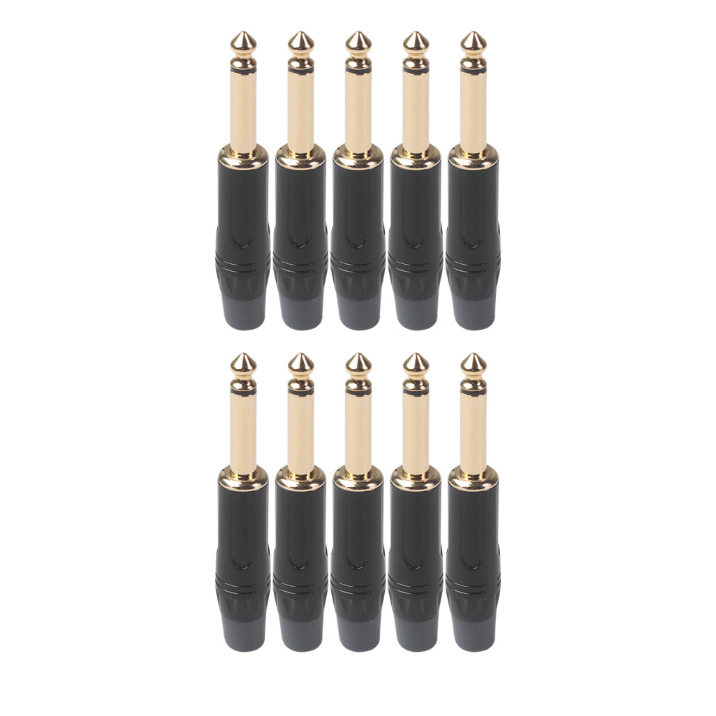 TC144 6.35mm Mono Plug Electric Guitar / Sound Card / Microphone Gold Plated Audio Connector - Black